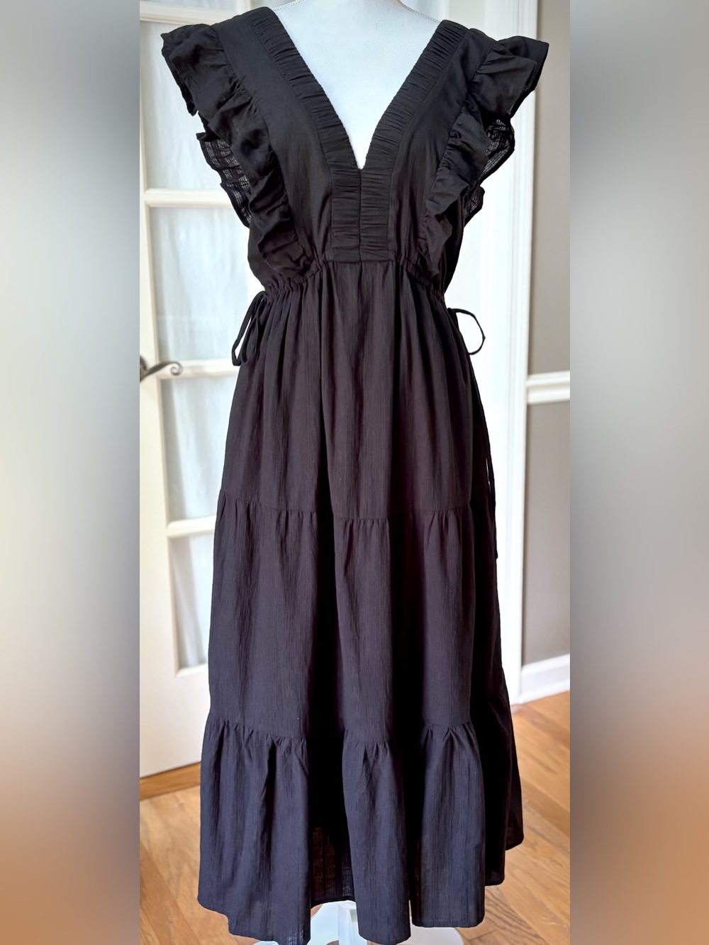 Strut & Bolt NWT Micah Tereu Black Cotton Ruffle Tiered Midi Dress S Cottagecore